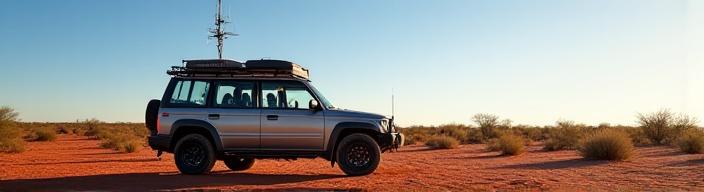 4WD vehicle with mobile HF antenna in Australian outback